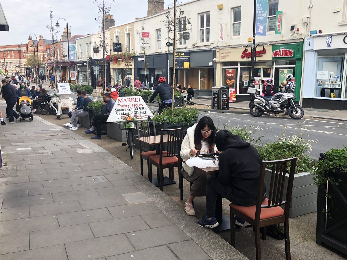 robertburns73's tweet photo. A really safe &amp; relaxed feeling around #BlackrockVillage today. With a people-centred approach to public space design we can: 
A. Provide safe, Covid-resilient urban areas
B. Ensure safe mobility for pedestrians, mobility-impaired, cyclists &amp; vehicles
C. Support the local economy https://t.co/8K8qzB4N4m