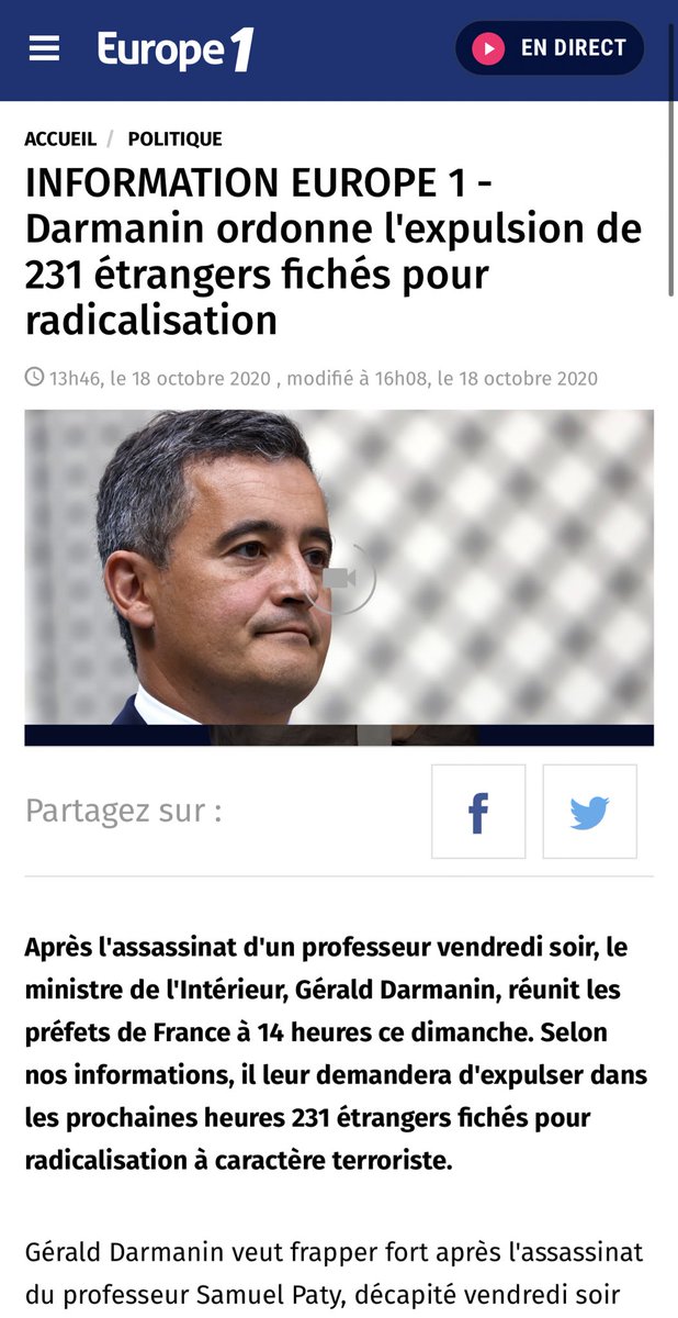 sebchenu's tweet photo. L‘exécutif veut faire croire qu’il va “frapper fort” après la décapitation de #SamuelPaty en annonçant l’expulsion de 231 clandestins islamistes.
Or cette expulsion était déjà annoncée le 14 octobre dans @Le_Figaro.
En plus d’être incompétents ils sont menteurs ! https://t.co/V4BkCfWdY3