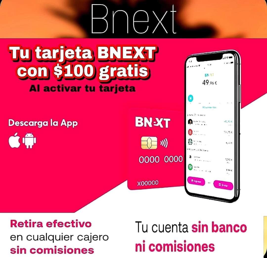 CodigosPromoci2's tweet photo. Descarga Bnext desde este enlace y consigue $100 de regalo al activar tu tarjeta:https://t.co/EeX0Airo7o https://t.co/Bb6zz0svKe