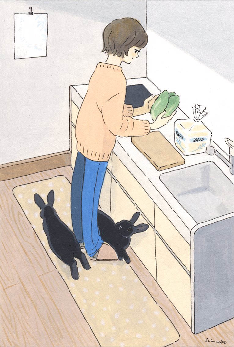 「立ち仕事とうさぎさん 」|Schinako Moriyama🐇illustratorのイラスト