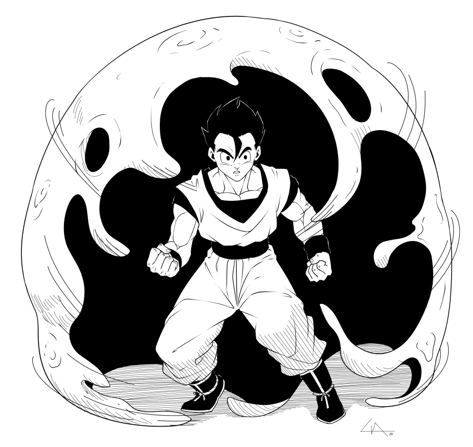 lia_draws's tweet photo. Day 18: trap #inktober #inktober2020  It (still) kind of irks me that Gohan fell victim to Buu's trap, even after seeing it in action against Piccolo and Gotenks.  ¯\_(ツ)_/¯  #dragonballz https://t.co/D8gRhdTjDX