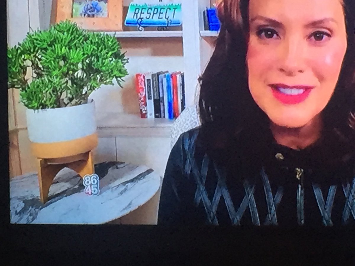 GrayMichpoligal's tweet image. Just noticed the 8645 pin in the lower corner of ⁦@GovWhitmer⁩ appearance on #MeetThePress