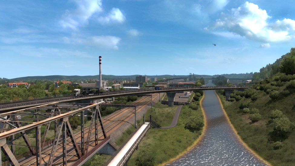 ProModsETS2's tweet photo. Slovakia is finally getting some love! In the past few weeks, Qixiwi was working hard on Zvolen and its surroundings. Credits to Dawid2849 for navigation signs and to Vøytek for creating the custom company prefab. 🇸🇮 #ETS2 #promods https://t.co/mbkzsnp350