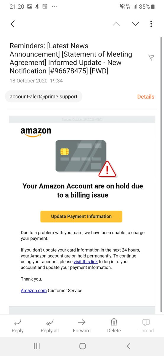 LehaneSarah's tweet photo. @AmazonHelp is this email secure? https://t.co/VgU6pYSvLr