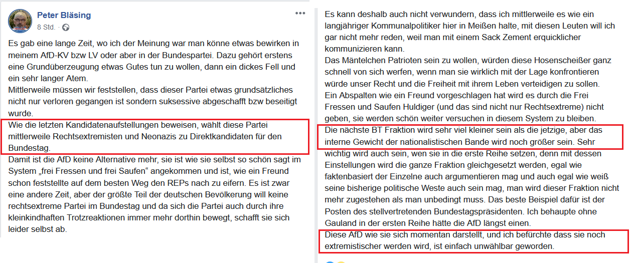 Kreuz Acht Peter Blasing Einst Revisor Im Afd Kreisverband Meissen Erklart Seine Partei Fur Unwahlbar Sie Wahle Rechtsextremisten Und Neonazis Zu Direktkandidaten Fur Den Bundestag Wie Ware Es Denn Dann Mit