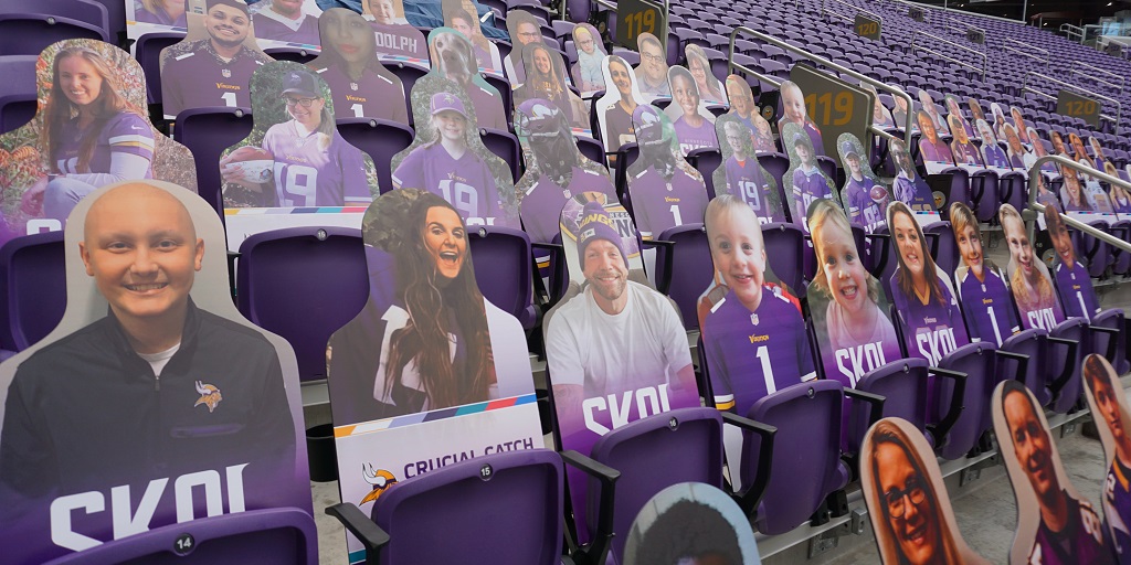 mhfvpediatrics's tweet photo. Look at all our lucky patients, families, and staff at the @Vikings #CrucialCatch game today! 💜😄 Our friends at @CaribouCoffee covered the cost and donated $15,000 to our research to find new cures and treatments for #childhoodcancer.

#cancerresearch #kidswithcancer #Skol https://t.co/DyUxNJbb2W