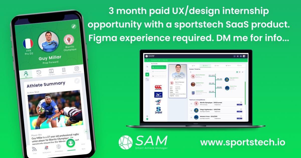 Got a great opportunity for a young aspiring UX designer to join our team. Must have experience with Figma &amp; preferably be an active sportsperson!  
Please share with your networks. Thanks  🏉⚽️🏀🏏🏑🏆