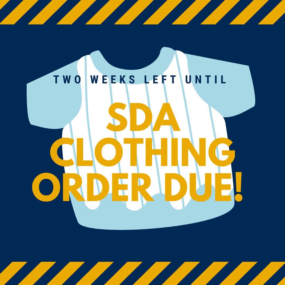 Two weeks until the SDA clothing order is due. Get your orders in today! Link is in the bio.