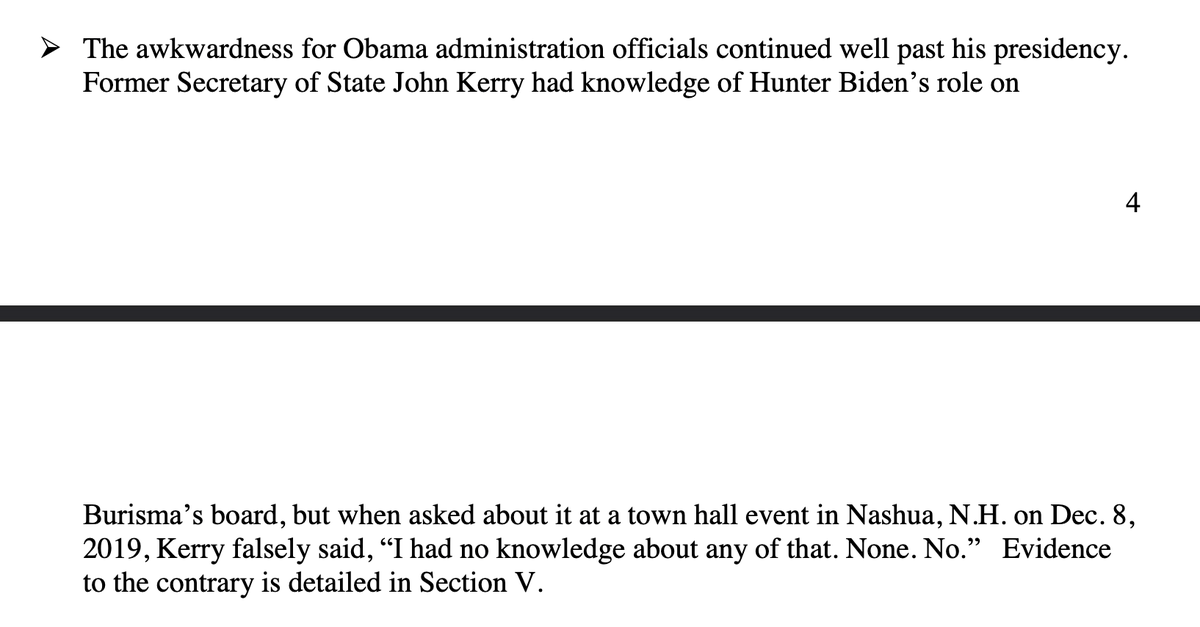 14) Senate investigators found that former secretary of state John Kerry knew about his stepson's involvement with Hunter Biden and Burisma, but lied about it.