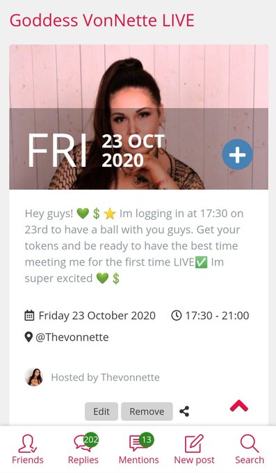 Hey guys! Im logging in 23rd at 17:30 to have a good time  Get your credits and come say hi!   https://t<a href="/tag/financialdomination"class="tags"><span>#financialdomination</span></a><a href="/tag/domme"class="tags"><span>#domme</span></a><a href="/tag/supremegoddess"class="tags"><span>#supremegoddess</span></a><a href="/tag/findomqueen"class="tags"><span>#findomqueen</span></a>