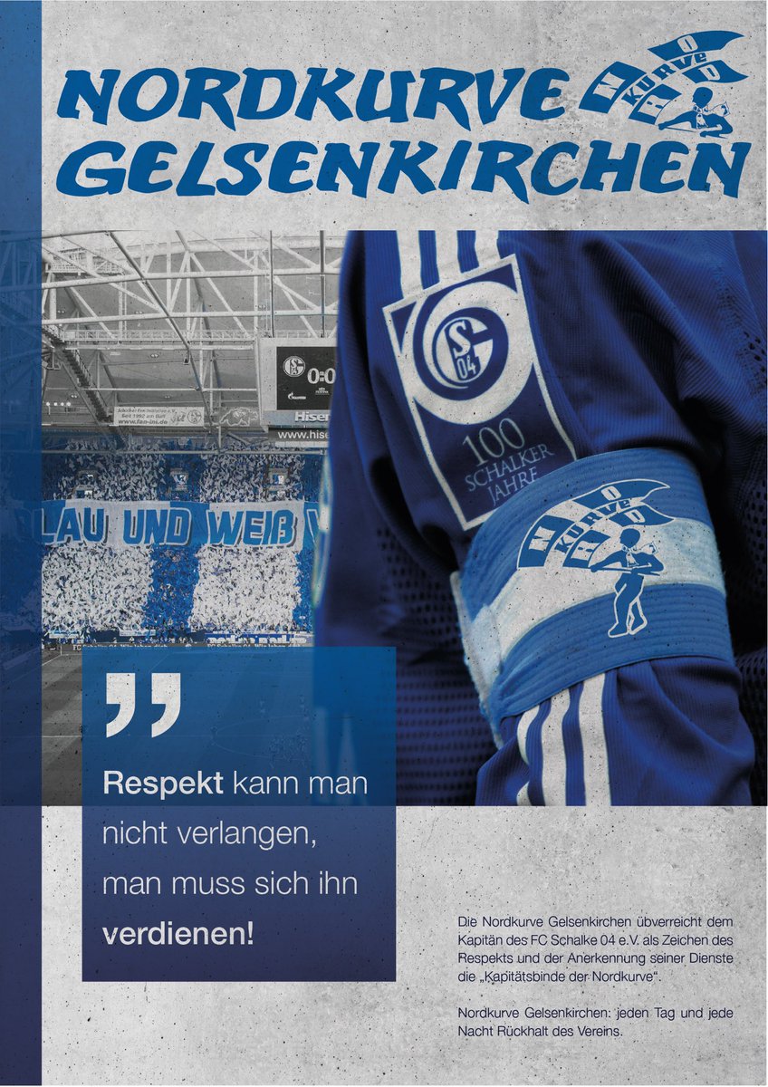 The Ultras Gelsenkirchen, one of Germany’s biggest ultra groups, have had dealings with their team before. Ahead of the 18/19 season, they presented the team with a “Nordkurve” captain’s armband, but then demonstratively confiscated it after a 0-4 home defeat to Düsseldorf. #S04  