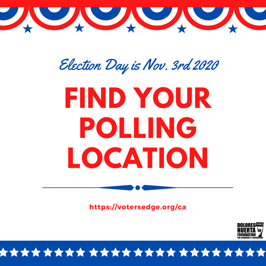 DoloresHuertaFD's tweet photo. Find your polling location! If you're thinking about voting in person, remember to respect the CDC guidelines to ensure your safety. Locate the nearest polling station by visiting https://t.co/203wnpYlLK #CountVoteWin #VoteForOurLives #VoteWithDHF #MyVoteMyVoice #Vota #SiSePuede https://t.co/hagmhs0C2E