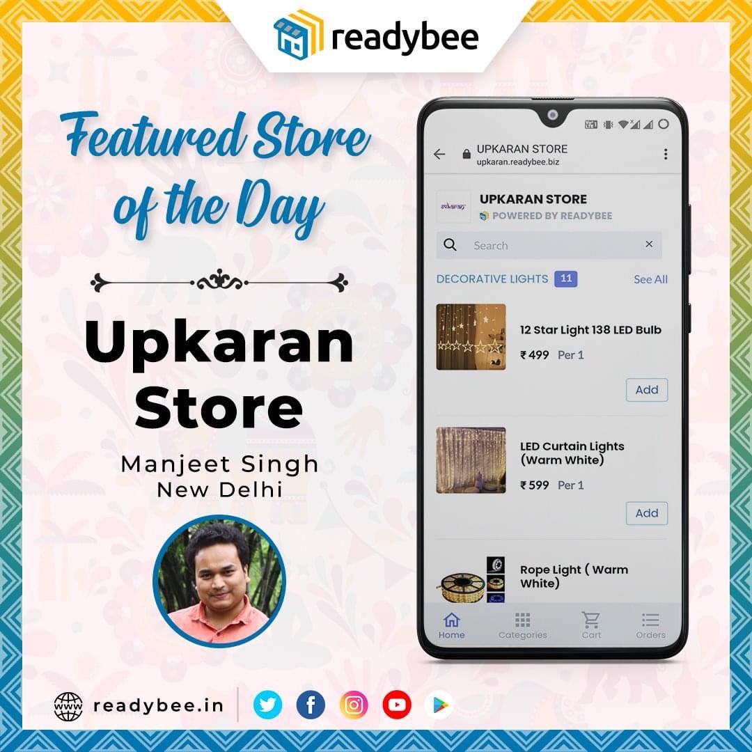 "Upkaran Store" is the Readybee - Featured Store of the day! Here is link to the store upkaran.readybee.biz
.. 
Get your own free online store with a beautiful digital catalogue with Readybee. Download the Readybee mobile app, link : r-b.biz/r/fb
#readybeeapp