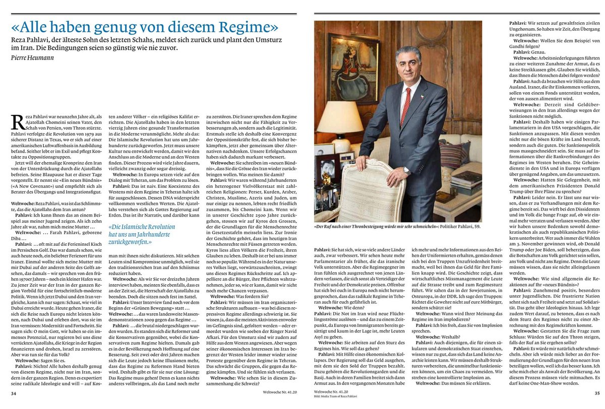 PahlaviReza's tweet photo. My interview with @Weltwoche on the growing movement for secular democracy in #Iran and the increasing unity of forces opposed to the Islamic Republic. We also discussed the imperative for European nations to stop aiding the regime.

https://t.co/sY3tfd9Qyt https://t.co/j0rVVnaB9y