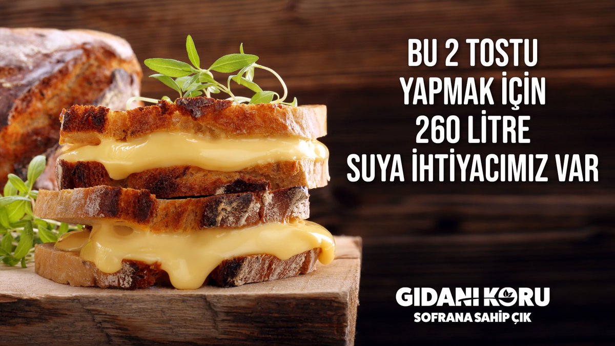 GIDANIKORU's tweet photo. Yanlış görmedin. 1 dilim ekmek üzerine 1 dilim kaşar için tam 90 litre, yalnızca 1 dilim ekmek için ise 40 litre su gerekiyor. #GıdanıKoru, yiyebileceğinden fazla tost yapma. https://t.co/vqfGB7E3Th
