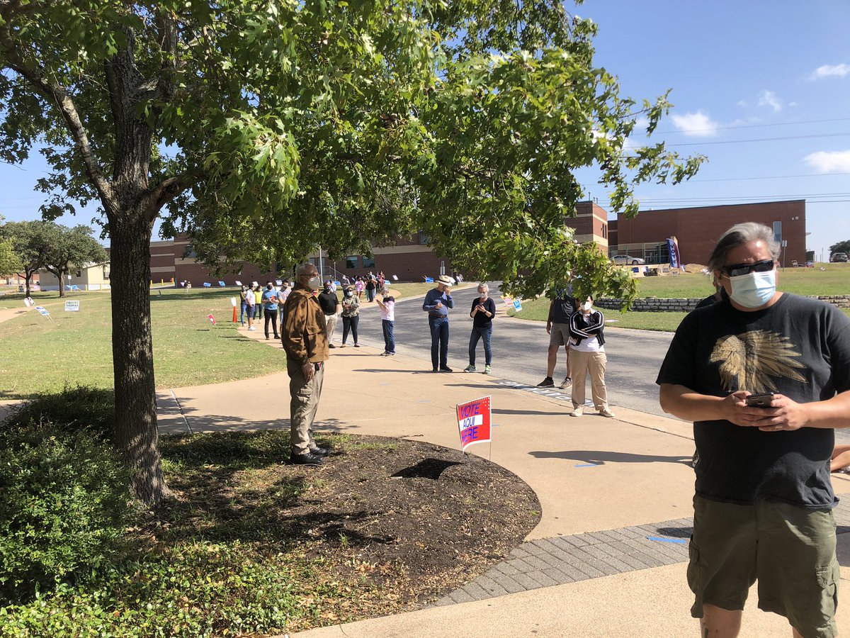 StewMyrick's tweet photo. I arrived at the polling location at 11am this morning, one hour before they open.  There was two other voters here.  Now, ten minutes before they open, the line has grown. But, it’s a beautiful Sunday, so GET OUT AND #VOTE! https://t.co/lRiS6SDExK