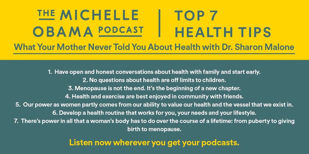MichelleObama's tweet photo. In the midst of everything going on, I hope you’re still finding some time to take care of yourself. Whether that’s unplugging for just a few minutes or going out for a socially-distanced walk––it’s so important to have a wellness routine that works for you. #MichelleObamaPodcast https://t.co/8rhvbWeSDi