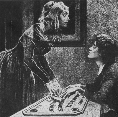 It uses a planchette (small heart-shaped piece of wood or plastic) as a movable indicator to spell out messages during a séance. Participants place their fingers on the planchette, and it is moved about the board to spell out words.