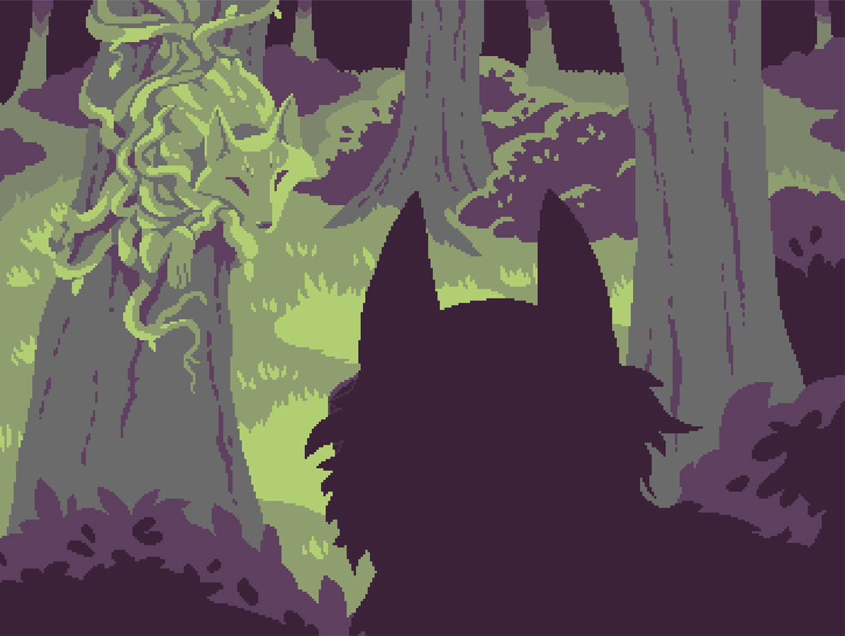 AuroranGame's tweet photo. Once upon a time, the Prince of the Moon met the mysterious Oiia in the deep forest.
#pixelart #indiedev #gamedev #indierpg #werewolf #rpgvideogame https://t.co/kMDGSvAXeY