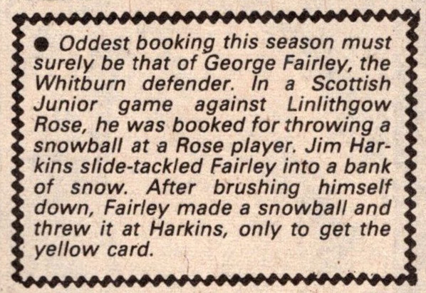 ScotsFootyCards's tweet photo. Oddest booking this season #GeorgeFairley #Whitburn v #LinlithgowRose #Shoot! 1980-03-08 https://t.co/YGjn6zNdJ2