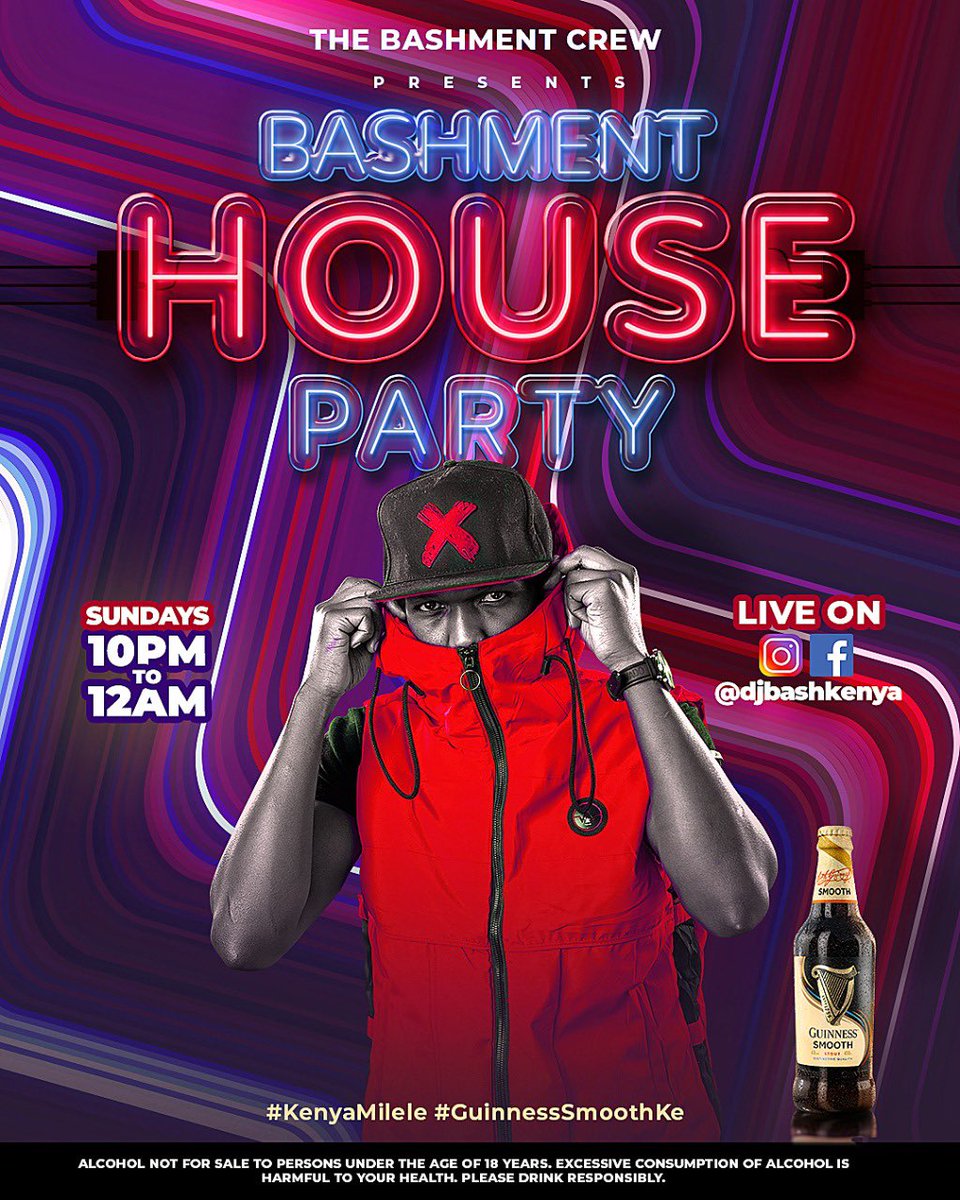DJBashKenya's tweet photo. #BashmentParty House Edition 🥳 10:00pm Live on; 
Facebook Page: DJ Bash Kenya Instagram: @DJBashKenya 
YouTube Channel: DJ Bash Kenya Twitch: https://t.co/3XivPqcLsh   

Powered by #GuinnessSmoothKE #PaidPartnershipwithDiageo #Ad https://t.co/6ZlqttCxiW