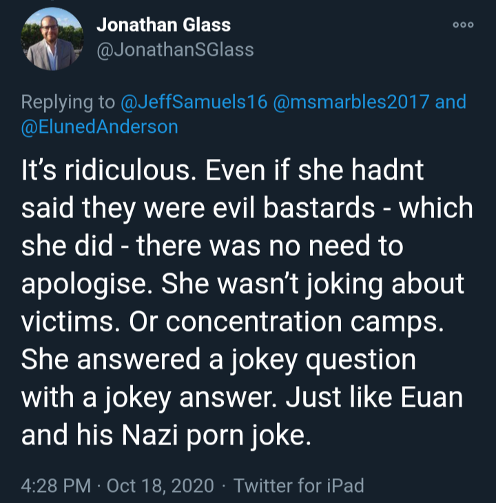 Can anyone point us towards Euan Phillips' "Nazi Porn joke"???We could use a good laugh!