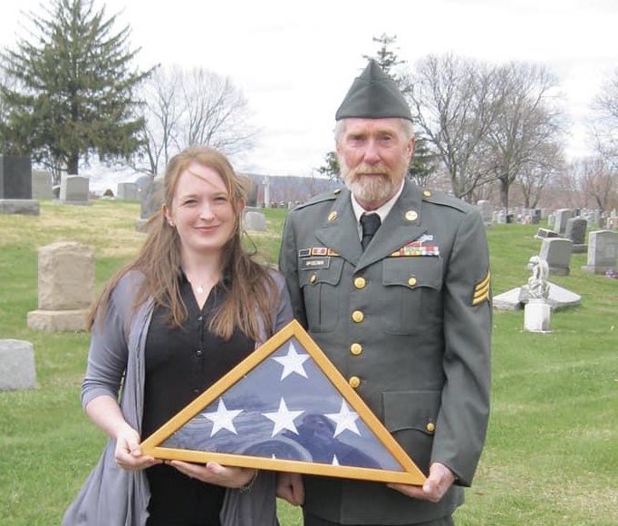 SoldiersWhisper's tweet image. “My #WWII #Army Vet grandpa recently died. My dad (Vietnam army vet) dug out his own uniform for first time in 50 years to wear it to the service. It still fit. I had the honor of accepting Grandpa’s flag with my dad right beside me.” - Emily McGeown ￼