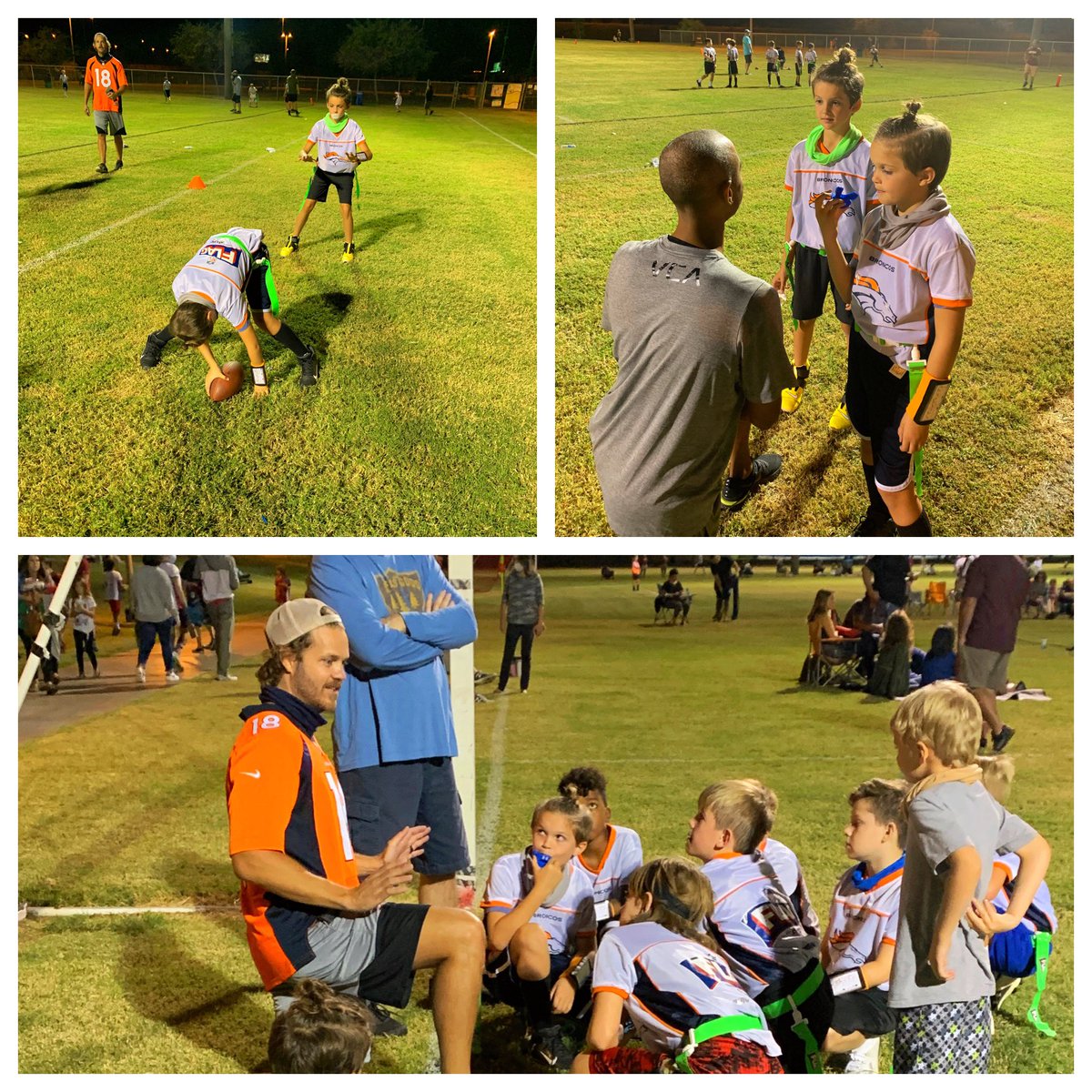 apeathletes's tweet photo. Friday night lights! 
Brady and Hudson playing flag football 🏈. Brady, 10 and Hudson, 8...#apeproud to see them battle, compete. Next week they will be right back in the gym on that #apegrind 🔥
#youthdevelopmemt #youthmovement #justdifferent https://t.co/cTA2ne18uB