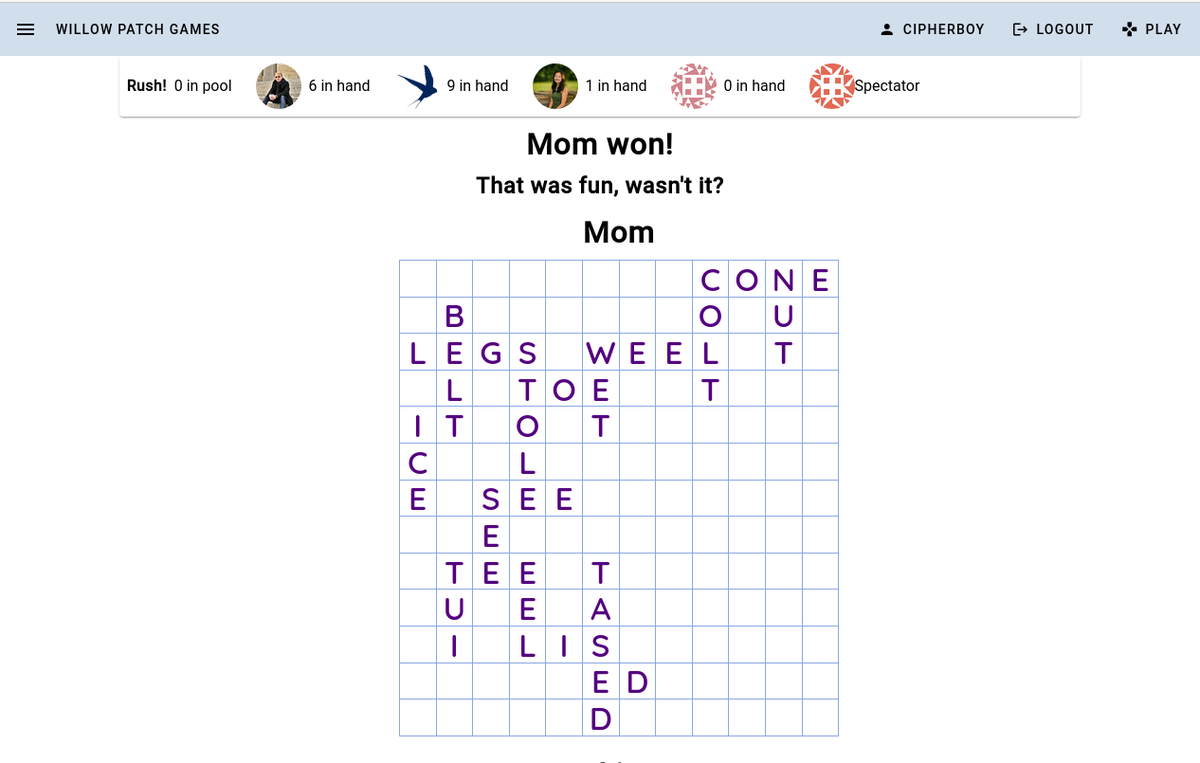 willowpatchgame's tweet photo. In Rush, the fastest speller wins... ...usually! 

#word #games #sociallydistanced #quarantinegames https://t.co/mAhBG9dYSv