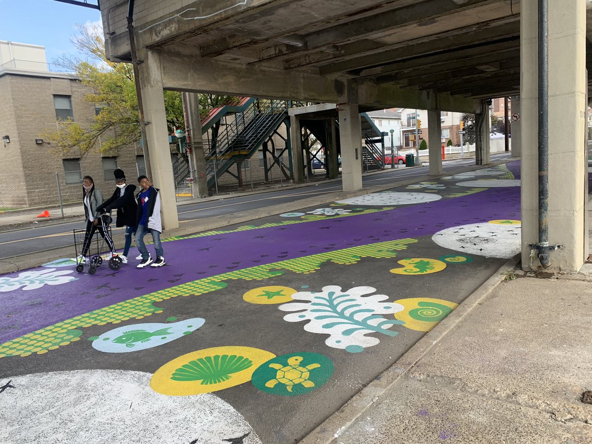 JimRockaway's tweet photo. Went for a walk in #RockawayBeach w/my mom to see Underhill Walls’ street mural “Walk this Way”*. Love it -could use more seating though. @NYC_DOT thank you -would love to see this on #OpenStreets throughout city.
*designed by @Sequel_Studio for Rockaway #WellnessWay #ElSpace. https://t.co/EPBz1lkEIp