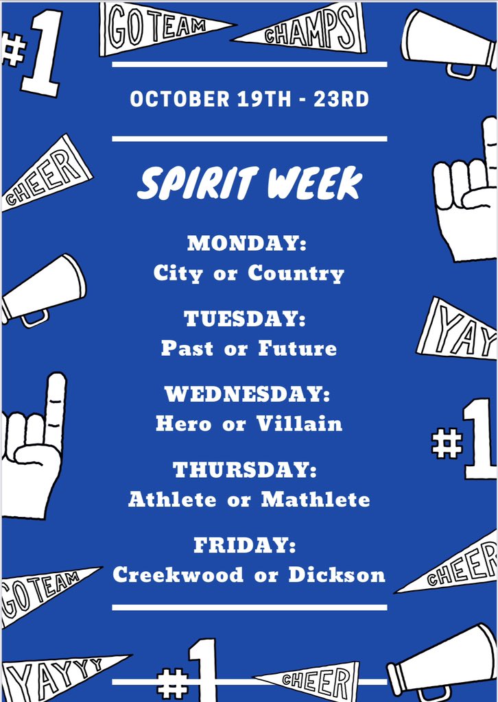 Hope everyone had a wonderful fall break!  Reminder...this week is Spirit Week at BMS in support of DCHS &amp; CWHS homecomings. 🏈 <a href="/BurnsMiddleScho/">Burns Middle School</a>