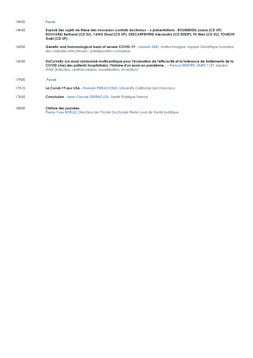 ArthurJamesMD's tweet image. Séminaire annuel de l'école doctorale #PierreLouisSanté de #SantéPublique 

Le programme est fou. 
#InscrivezVous

@Sorbonne_Univ_