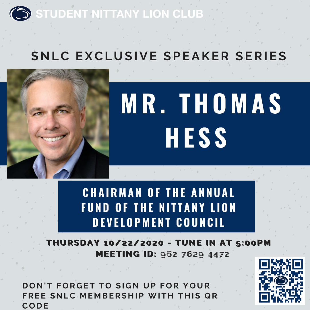 psustudentnlc's tweet photo. ๐SNLC EXCLUSIVE EVENT๐ THIS THURSDAY we are so excited to welcome Mr. Thomas Hess as our first speaker for our series ๐ Join us via Zoom to learn from his background, Penn State story, involvement with the council, and more! ZOOM LINK - https://t.co/er8GIfhMcO #snlc #weare https://t.co/BZ81RzUo6D