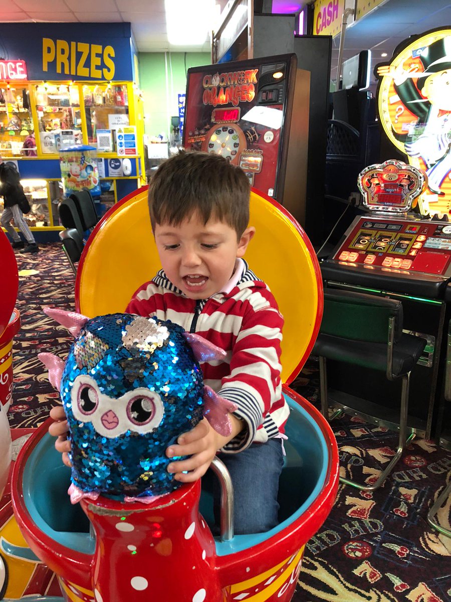 PhilPrice2's tweet photo. VP taking the Owl to his favourite place, the arcades at Barry Island. Thanks for crowning him #mesen Star of the week, he's so pleased @atbarryisland 😍 https://t.co/z8Lyoc2pD2