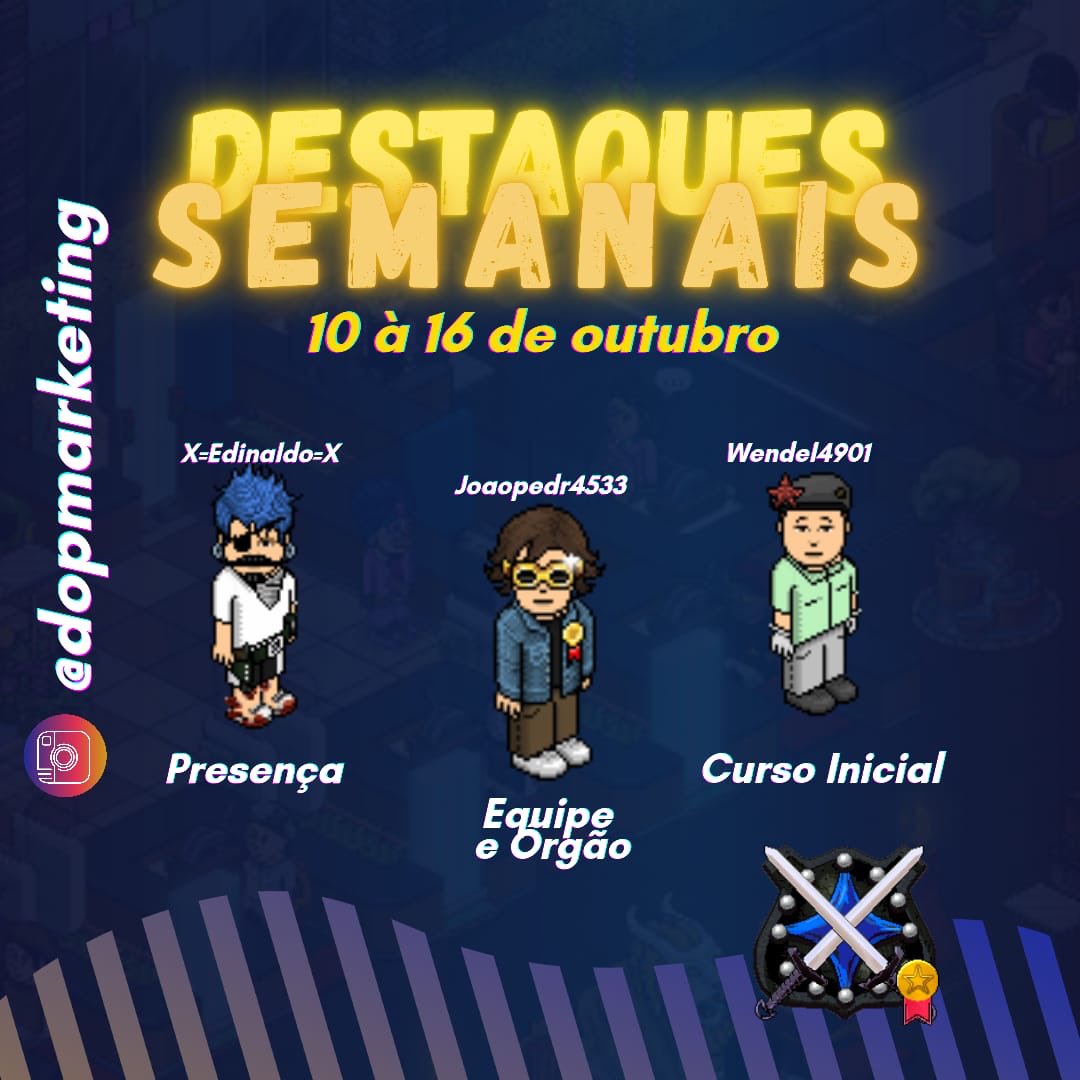policedop's tweet photo. Destaque Semanal - (10/10 à 16/10) Parabéns a todos, a administração da DOP agradece o trabalho de todos. #AvanteDOP https://t.co/Ycu7Xk1LLY