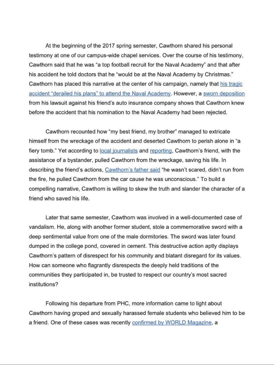 PureWater95's tweet photo. I personally experienced Cawthorn’s predatory behavior and sexual harassment, which is why I signed this letter with other alum. Let’s elect candidates who are respectable and conscientious, unlike Madison Cawthorn. NC District 11 can do better. #RejectCawthorn #StandForConsent https://t.co/Xi08Ml6TvI