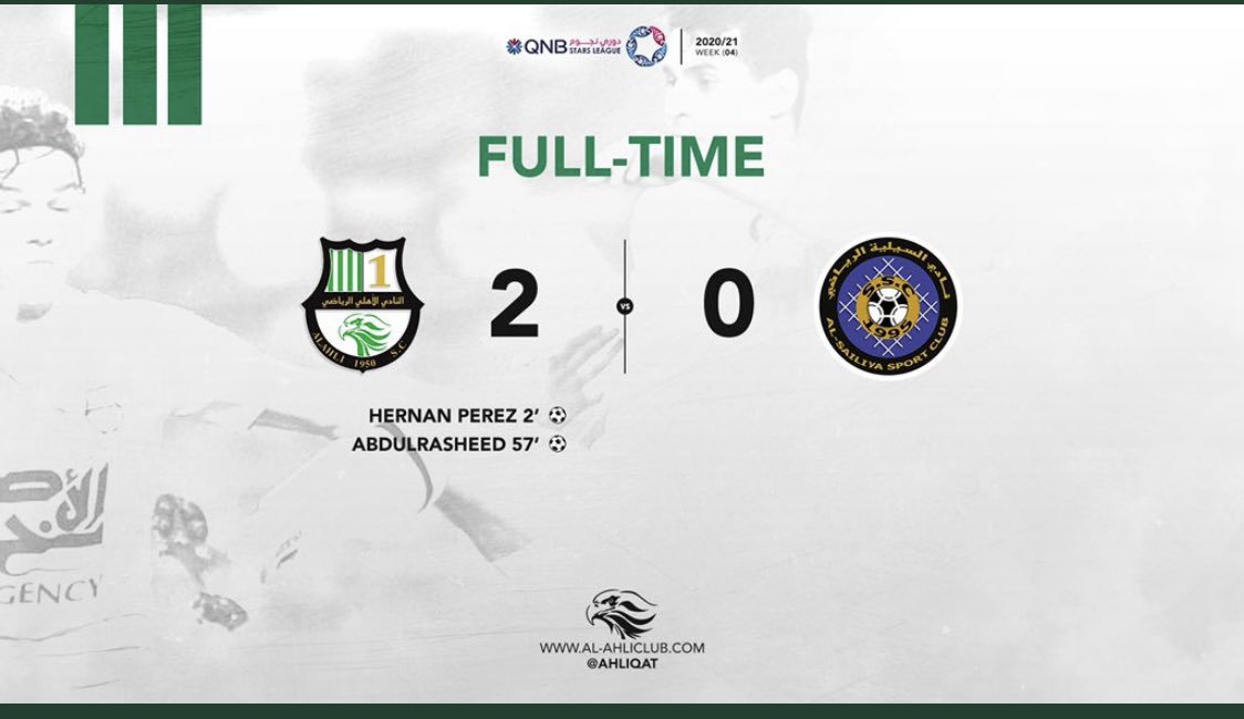 STLowry4's tweet photo. 4 wins from 4. 1 goal conceded. Top of the league 🙌 let’s keep this going @ahliqat https://t.co/3V1s9CDZtU