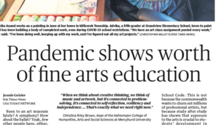 A story about arts ed in this pandemic. Now more than ever...Every child deserves arts education to spark learning in thinking, making, creating, presenting works of art, music, theater, and dance. goerie.com/story/news/202…