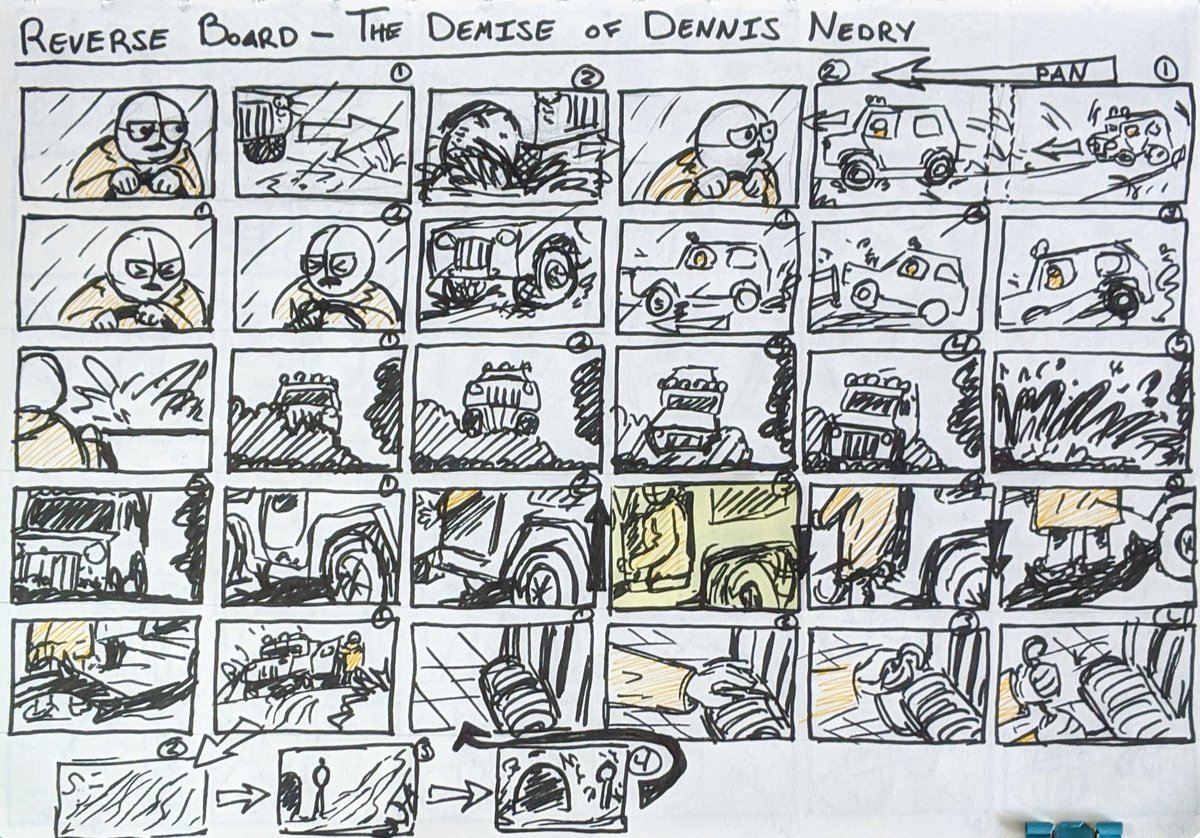 ajspacefrog's tweet image. Had fun doing a reverse board of Dennis Nedry&apos;s death scene from Jurassic Park. 1/2
#reverseboard #storyboard #JurassicPark