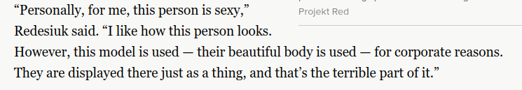 folks the actual art director admitted openly that she was fetishizing trans people and calls our bodies "in between" male and female, this isn't a subtle debate