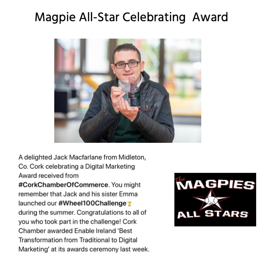 Congratulations to Midleton All-Star Jack MacFarlane as he accepts a Digital Marketing Award from @CorkChamber
@EnableIreland @midleton_LGFA @MidletonCamogie https://t.co/wYAWKd4Guf