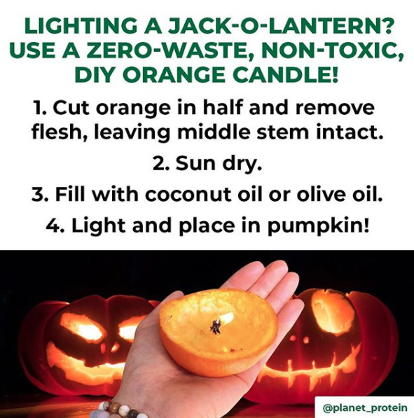 planet_protein's tweet photo. Have any of you made a candle out of citrus before?! It’s super simple... and compostable ♻🤪😍⠀#ZeroWasteHalloween https://t.co/XsoYuygef5