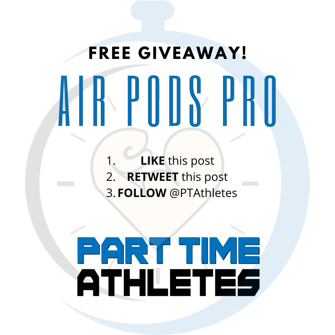 🤩 AIR PODS PRO GIVEAWAY 🤩

For a chance to win FREE Air Pods:

1. Like this post
2. Retweet this post
3. Follow <a href="/PTAthletes/">PART TIME ATHLETES™</a>

Contest ends October 30th @ 5pm!
Winner announced @ 8pm!