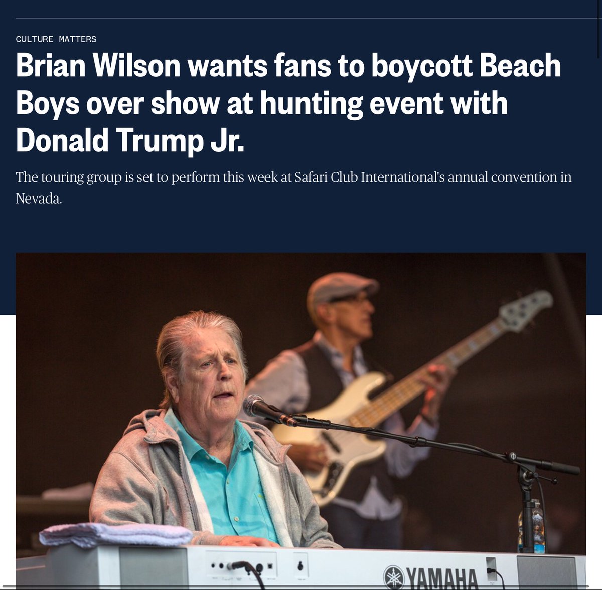 AuroraO83's tweet photo. @latimes Let’s be clear, this isn’t The Beach Boys. This is just Mike Love. Brian Wilson was the genius behind The Beach Boys, and he has repeatedly denounced them for performing at past Trump gigs. He won’t be there for this. https://t.co/VeOIYC4t7A