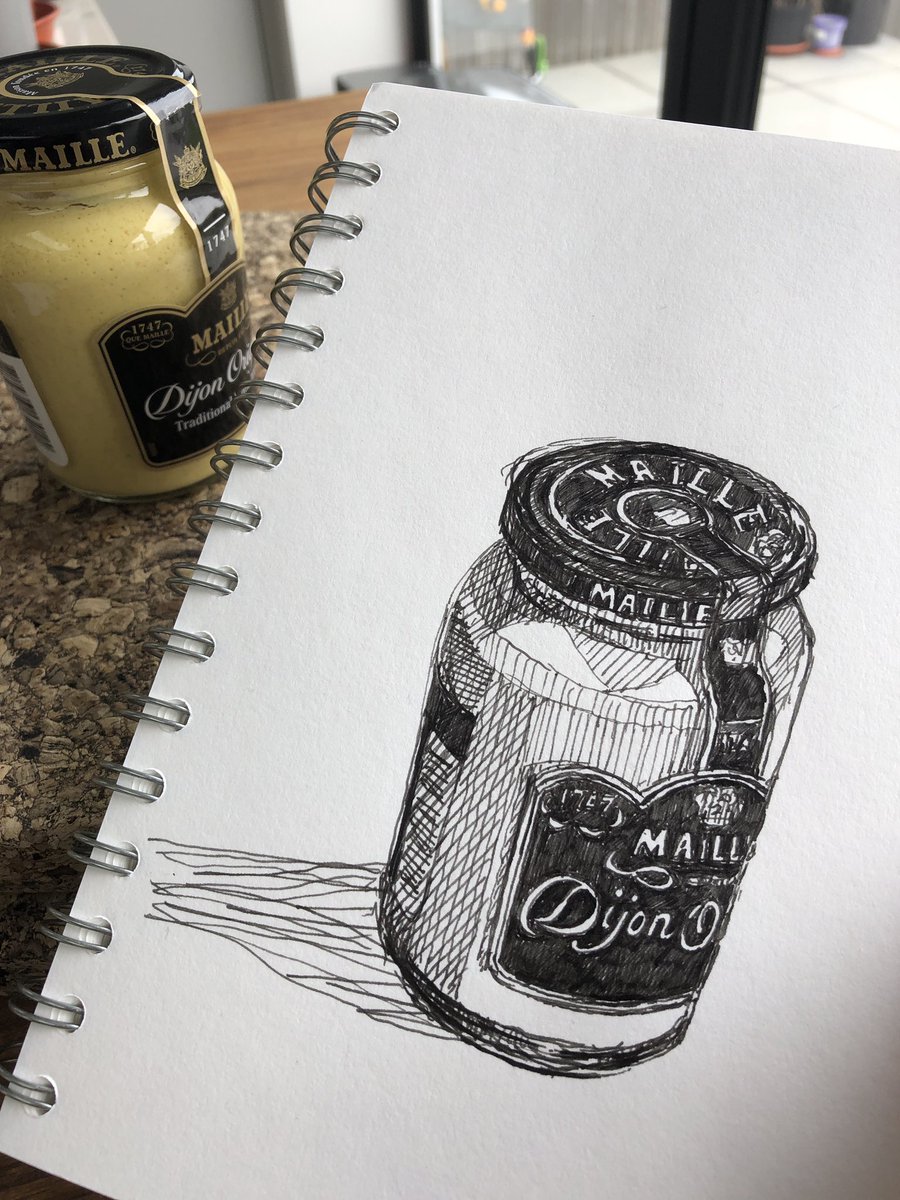slcscribbles's tweet photo. Fancied a bit of still life drawing - I love a fancy label 😀 #maille #dijonmustard #stilllife #observationaldrawing #drawingpractise #dailydraw #fountainpen https://t.co/tcrW8hdmC7