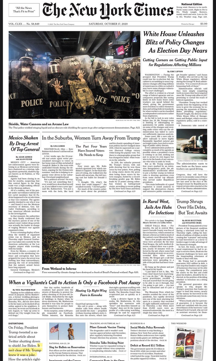 Oct. 17, 2020NYT: Women support Joe Biden WaPo: Trump, Biden are both too masculineReal news: Media, led by Joe Biden, seek to destroy CBS reporter (Bo Erickson) for asking Biden to deny he used his position to do business in China.