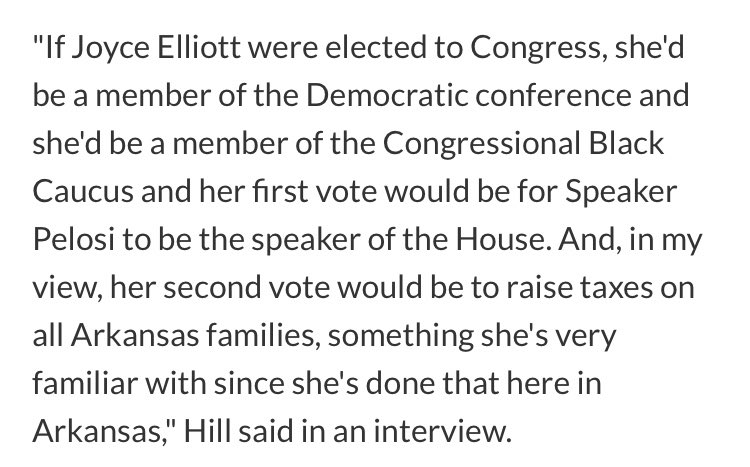 Taniel's tweet image. More open racism. GOP Rep. French Hill in #AR2 warns voters that, if his Dem challenger wins, she’d be a “member of the Congressional Black Caucus”. As close as you can get to telling voters to not vote for a black candidate without using those words. arkansasonline.com/news/2020/oct/…