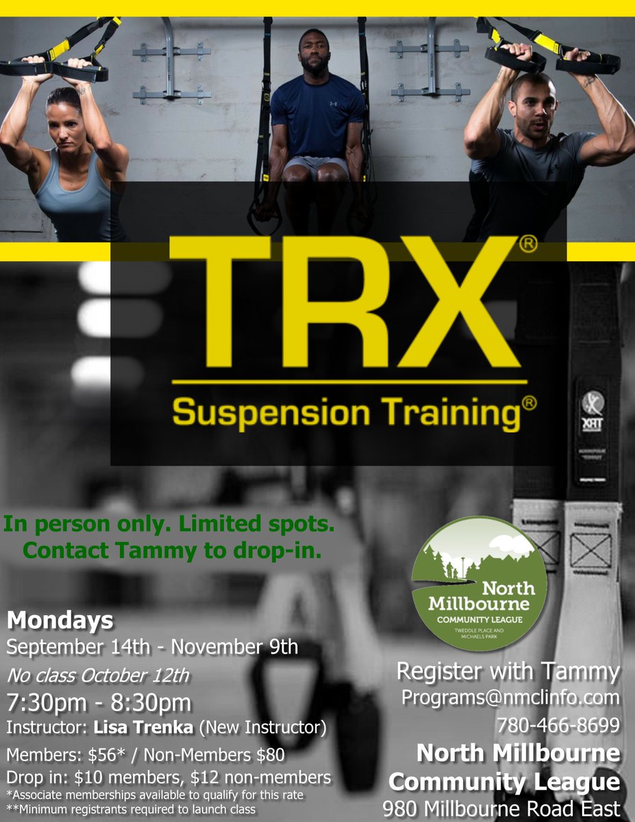 nmclinfo's tweet photo. Wanting to give TRX a try? Contact Tammy for drop in availability and come to a class! ($10 members, $12 non-members)
#NMCLfun #NMCLprograms #TRX https://t.co/GGxqtTfD3U