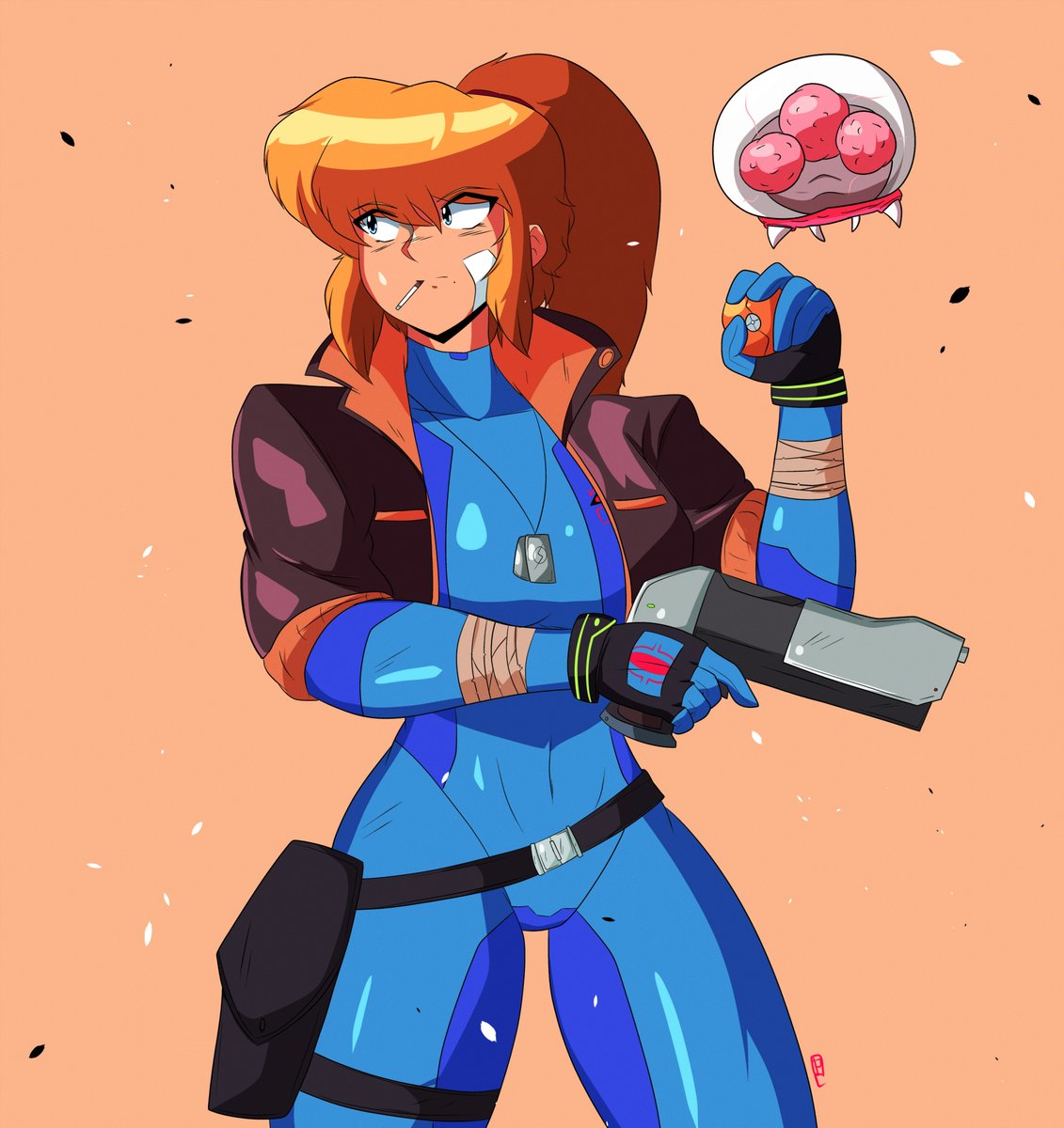 Finished Samus Aran in a poster, a fake scene and a regular drawing I'...