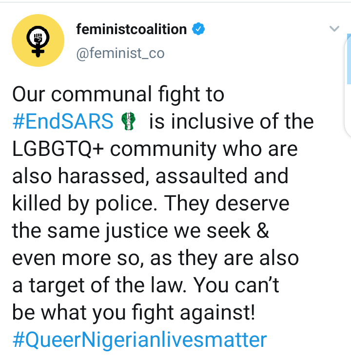 seye_oyekunle's tweet photo. We Appreciate 🙏🏽 all the work done by @feminist_co but I'm EXTREMELY DISAPPOINTED at the Tweet made by them 😡. This Protest is about #EndSARS. We Appreciate Queer &amp; LGBT but this Protest is NOT about #QueerNigerianlivesmatter
WE ARE LOSING FOCUS
#EndPoliceBrutalityinNigera https://t.co/op3edGNoj5